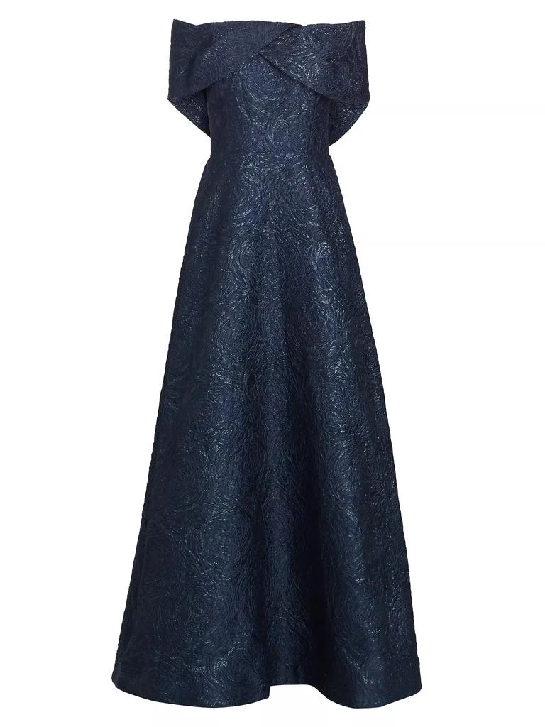 Teri Jon Metallic Textured Floral Off-the-Shoulder Gown 1