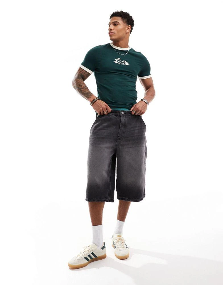 Bershka Bershka baggy denim casted jort in washed black 2