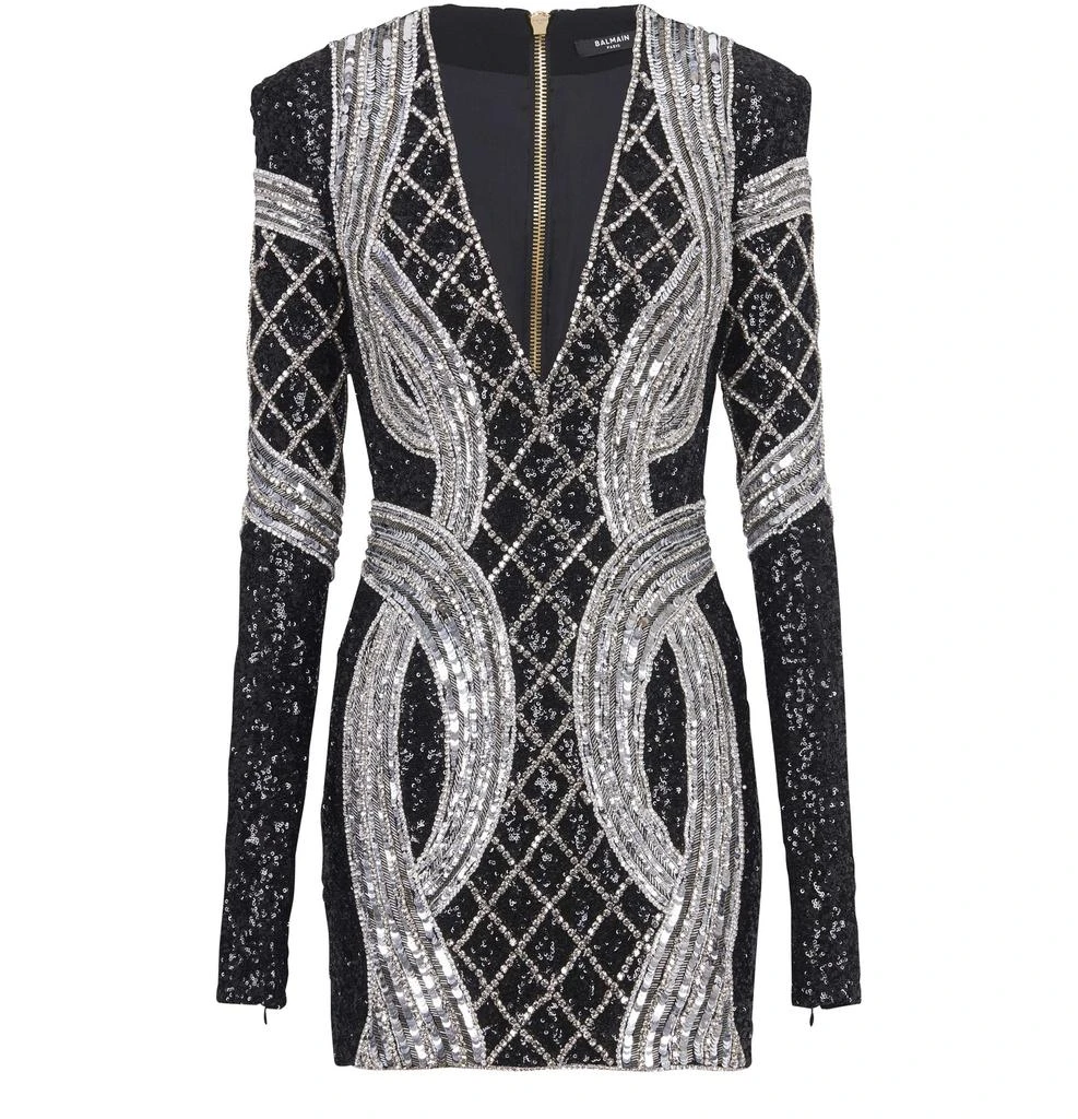 Balmain Short silver embroidered dress 1