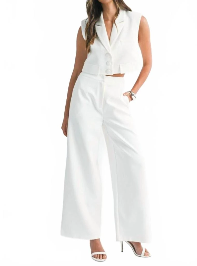 MABLE Sleeveless Collar Vest And Wide Pant Set In White