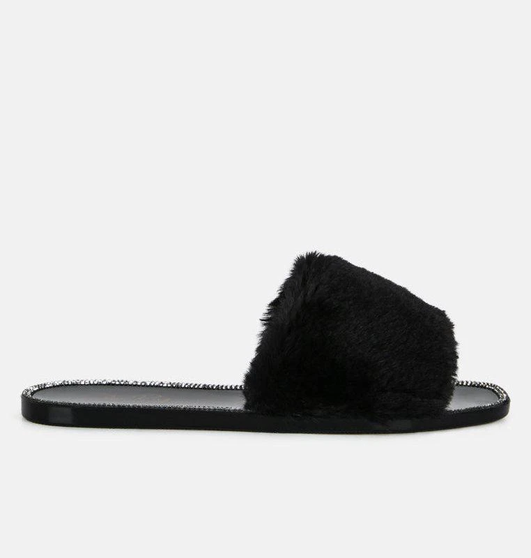 London Rag Geese Faux Fur Diamante Detail Jelly Flats 1