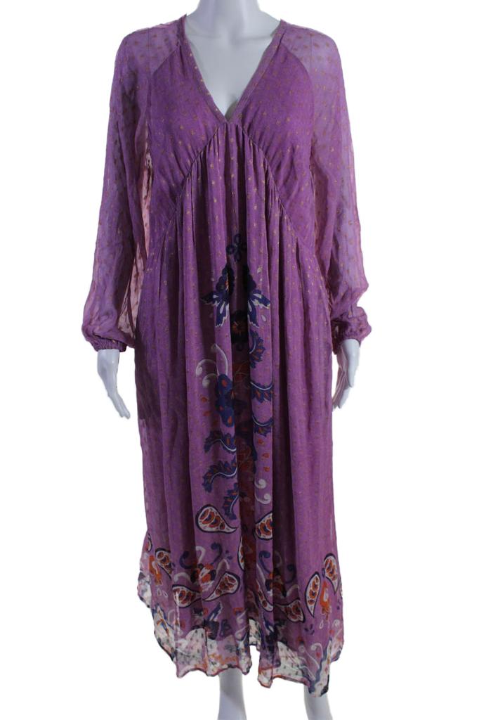 CHUFY Chufy Women's V-Neck Long Sleeves Fit Flare Paisley Orchid Maxi Dress