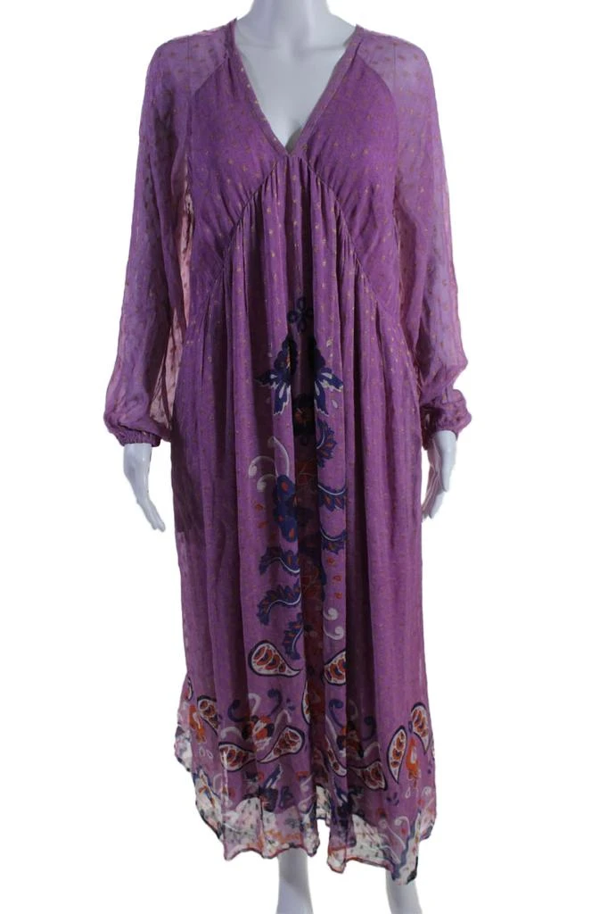 CHUFY Chufy Women's V-Neck Long Sleeves Fit Flare Paisley Orchid Maxi Dress 1