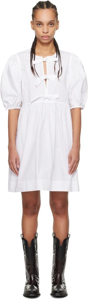 Ganni White Cotton Poplin Tie String Minidress