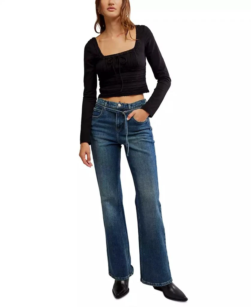 Free People Women's Scarlet Smocked Long-Sleeve Crop Top 5