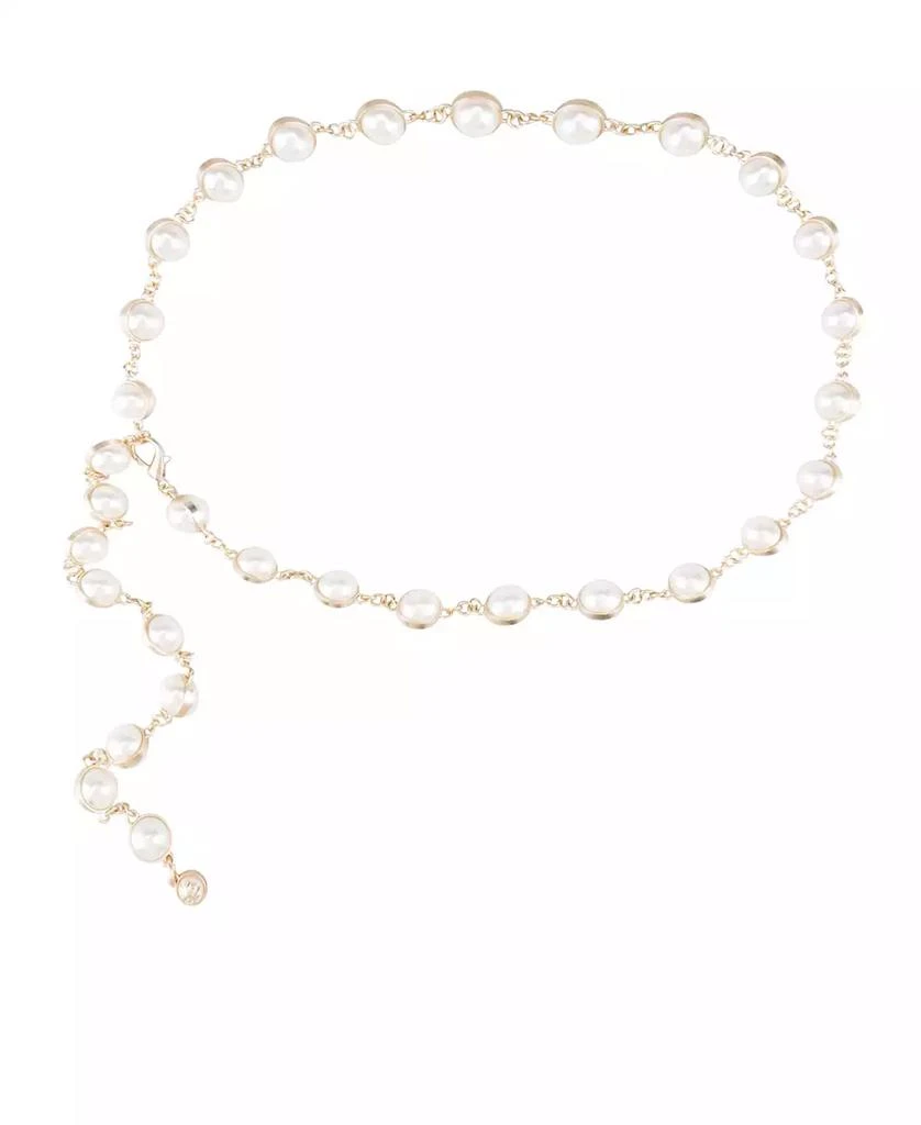 Sam Edelman Women's Imitated Pearl Embellished Gold-Tone Chain Dress Belt 5