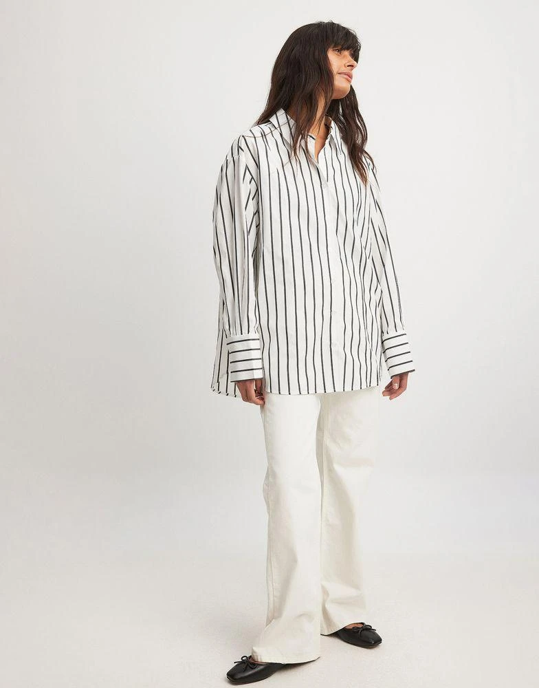 NA-KD NA-KD x Laura Jane Stone oversized shirt with high cuffs in black & white stripe 4
