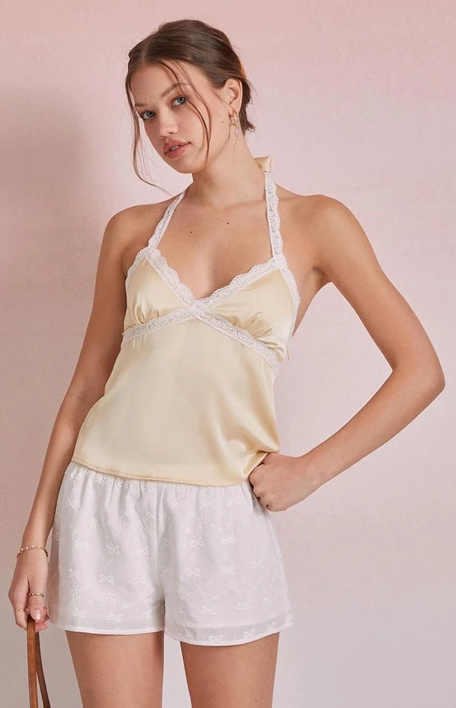 Beverly and Beck Odette Satin Lace Trim Halter Top 1