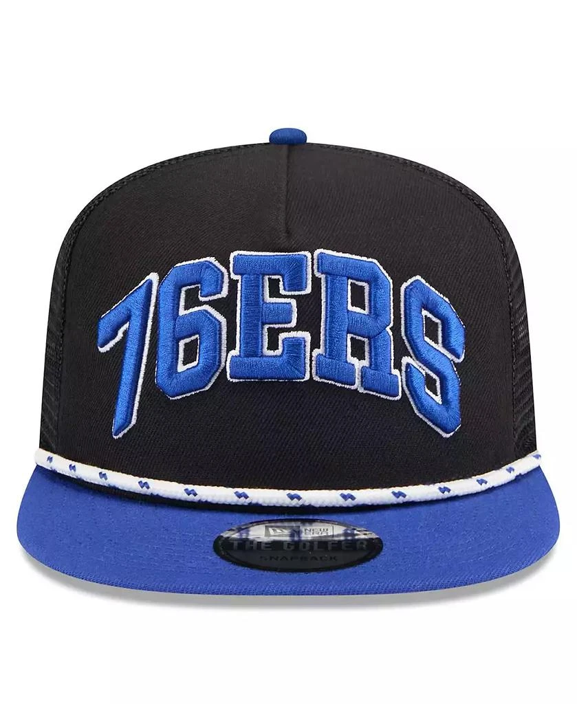 New Era Men's Black/Royal Philadelphia 76ers Throwback Team Arch Golfer Snapback Hat 3