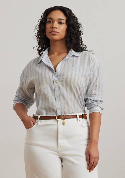 Ralph Lauren Ralph Lauren Plus Size Oversize Striped Cotton Voile Shirt