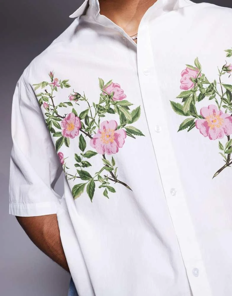ASOS ASOS DESIGN oversized boxy poplin shirt with print in white 3