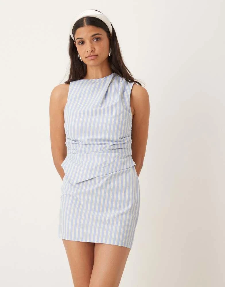 ASOS ASOS DESIGN slash neck mini dress in blue stripe 4