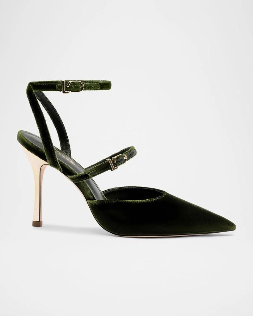 Larroude Kris Velvet Ankle-Strap Evening Pumps 1