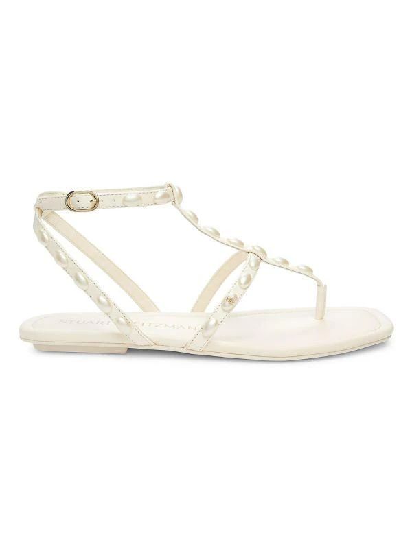 Stuart Weitzman Pearlita Lacquered Leather Flat Sandals 1