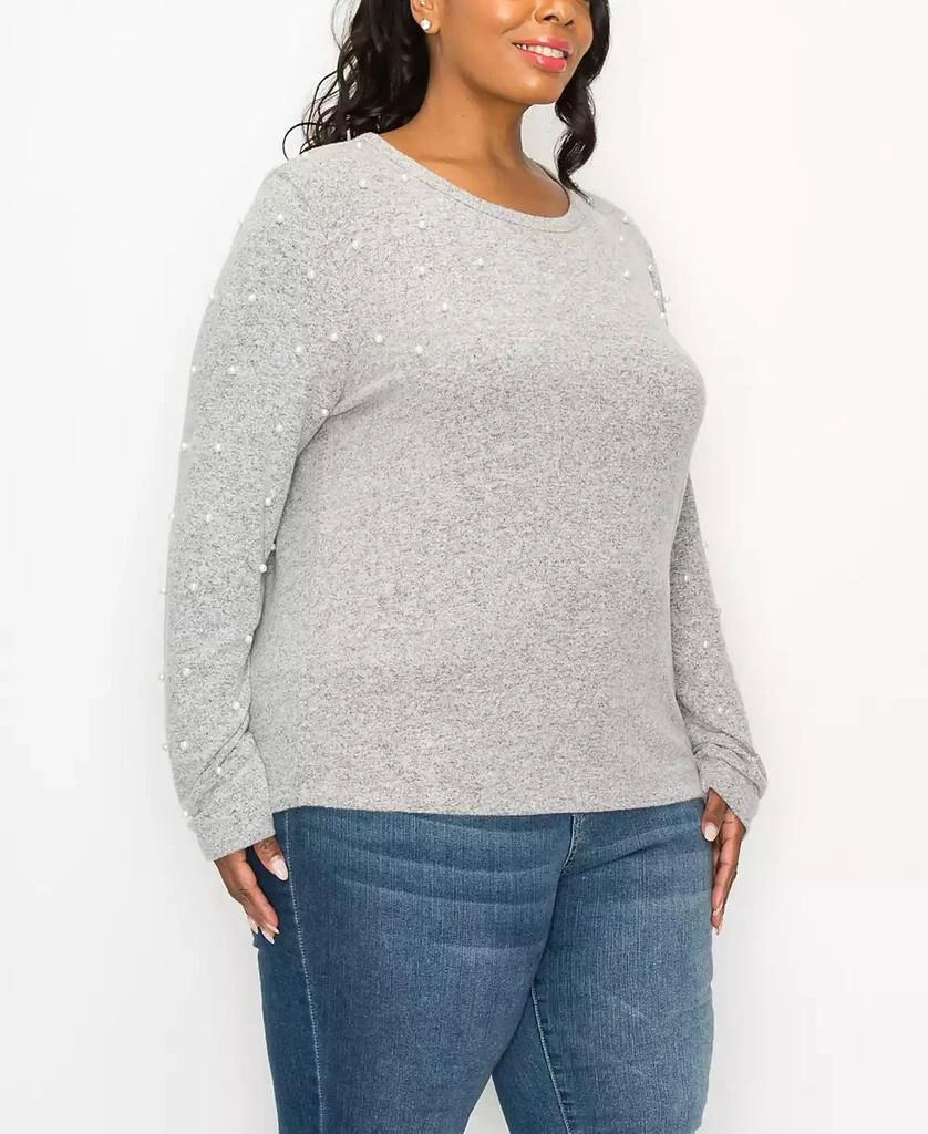 COIN 1804 Plus Size Long Sleeve Pullover Top with Imitation Pearls 3