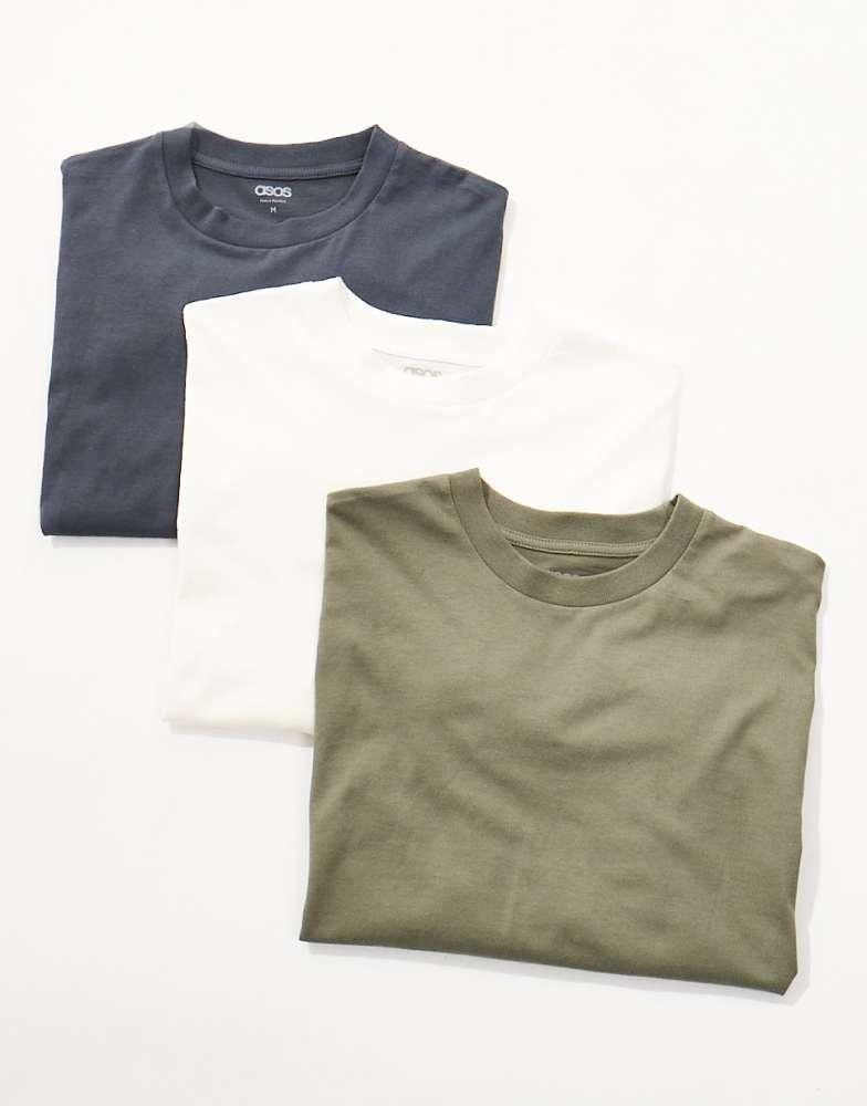 ASOS ASOS DESIGN essential oversized crew t-shirt in 3 pack in cream, charcoal and khaki