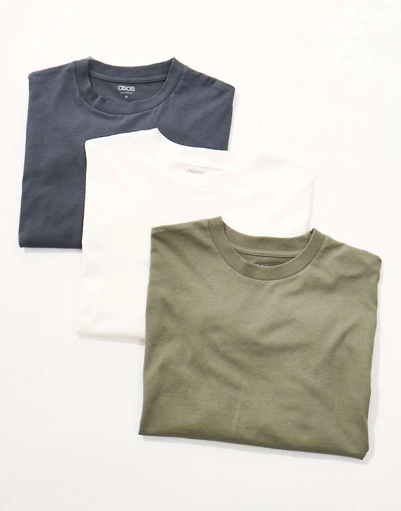 ASOS ASOS DESIGN essential oversized crew t-shirt in 3 pack in cream, charcoal and khaki 1