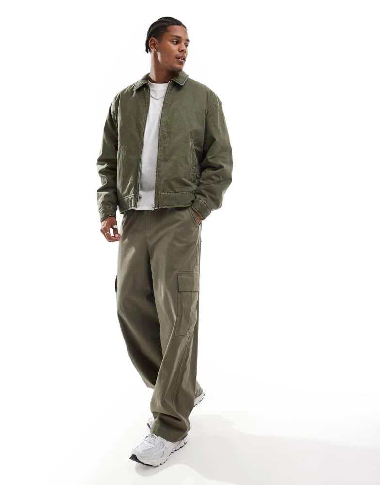 ASOS ASOS DESIGN oversized harrington jacket in washed khaki 4