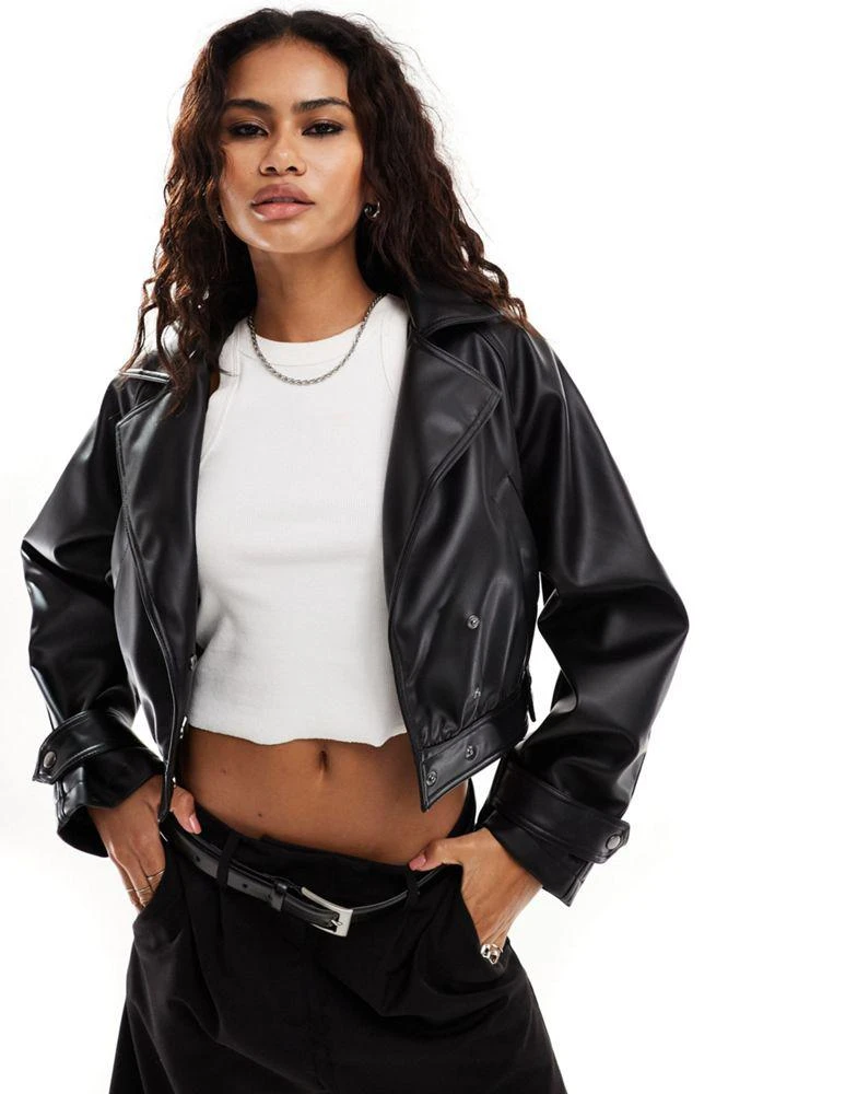 ASOS ASOS DESIGN faux leather glam 80's crop jacket in black 1