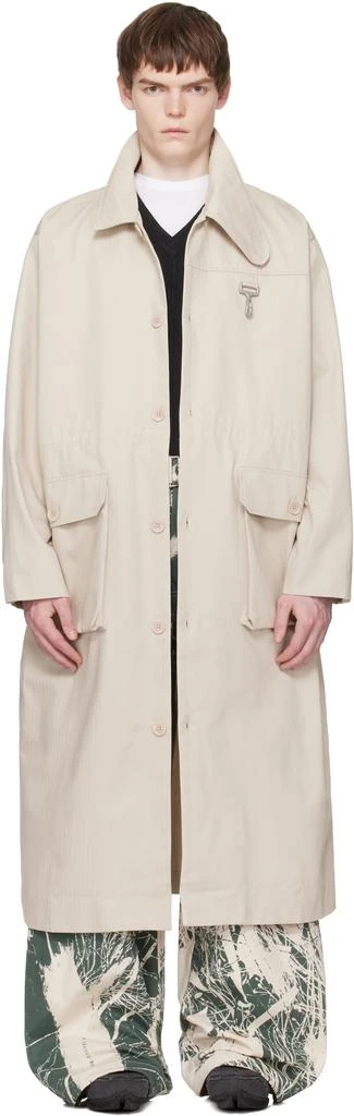 Reese Cooper Beige Cotton Herringbone Overcoat
