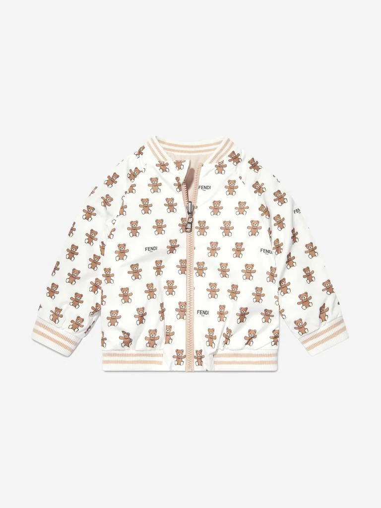 Fendi Kids Fendi Baby Reversible Bear Zip Up in White 4