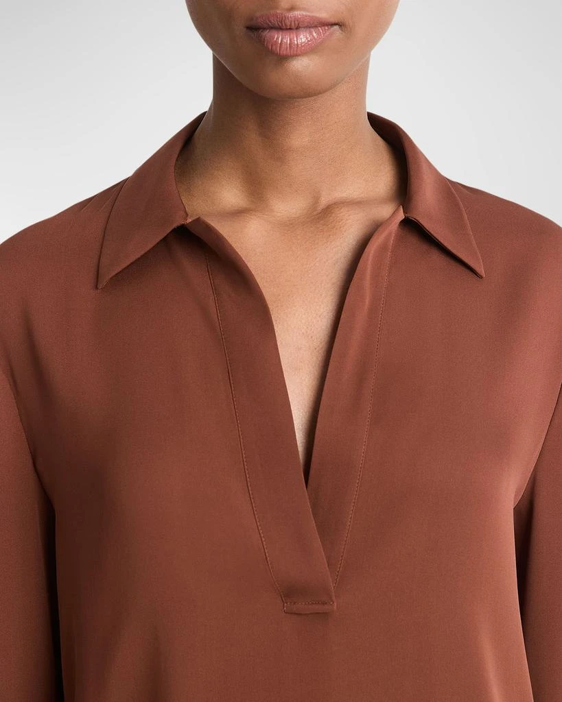 Vince Long-Sleeve Silk Pullover Polo Top 4