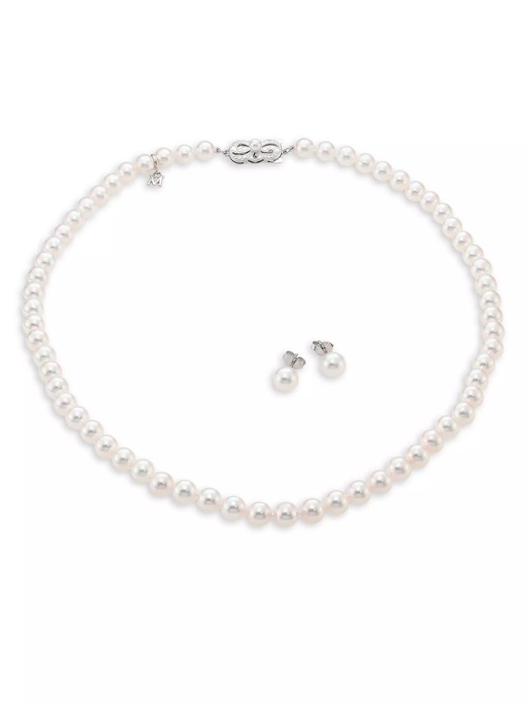 Mikimoto 7-6MM Akoya Pearl Stud Earrings & Necklace Gift Set