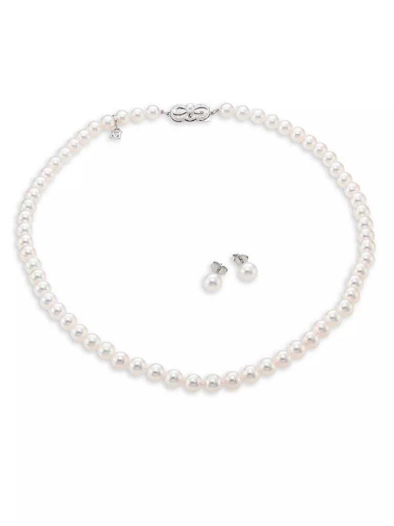 Mikimoto 7-6MM Akoya Pearl Stud Earrings & Necklace Gift Set 1