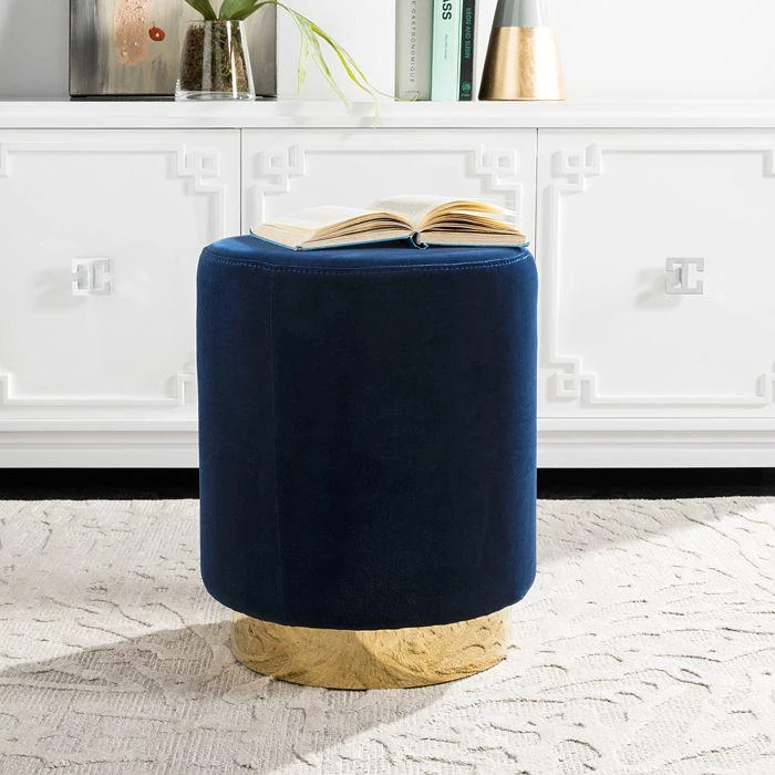 Safavieh SAFAVIEH Elsworth Velvet Ottoman with Brass Base 2