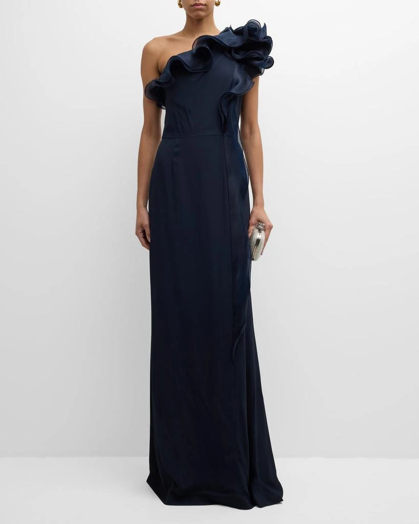 Teri Jon One-Shoulder Ruffle Column Gown 2