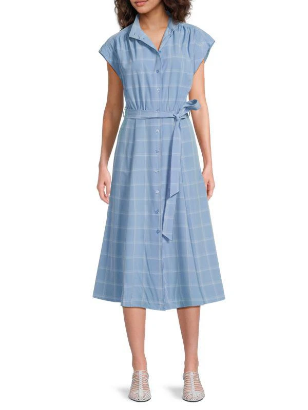 Calvin Klein Windowpane Check Tie-Waist Midi-Dress 1