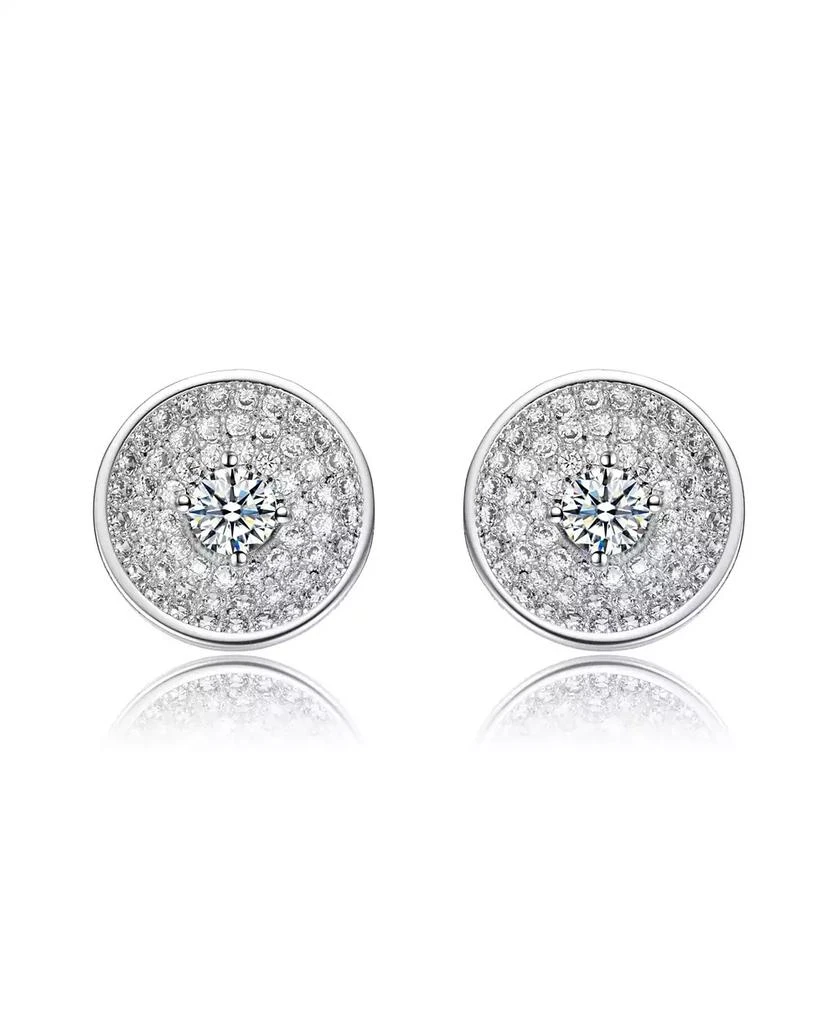 Rachel Glauber White Gold Plated with Clear Cubic Zirconia Multi-Row Concentric Halo Cluster Stud Earrings 2