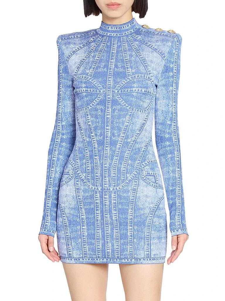 Balmain Denim Trompe L'oeil Long-Sleeve Body-Con Minidress 3