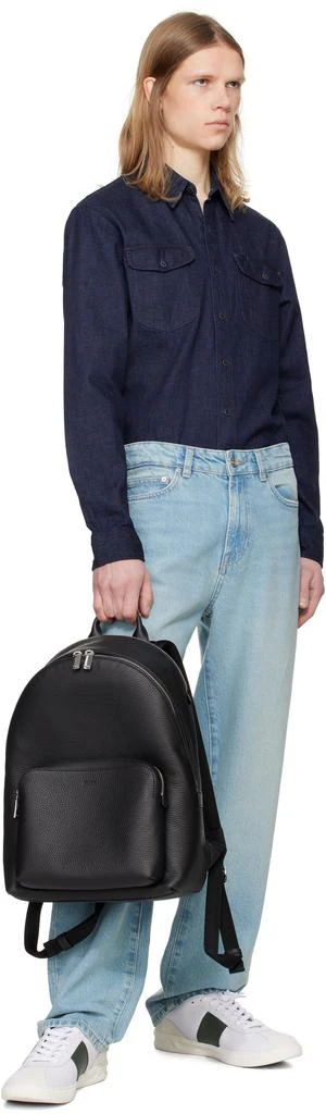 Shop Black Smart Sleeve Grained Leather Backpack on Sale at