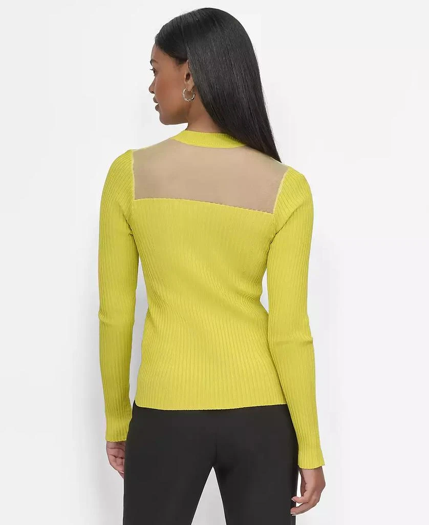 DKNY Women's Ribbed Split-Cuff Sheer-Bib Sweater 3