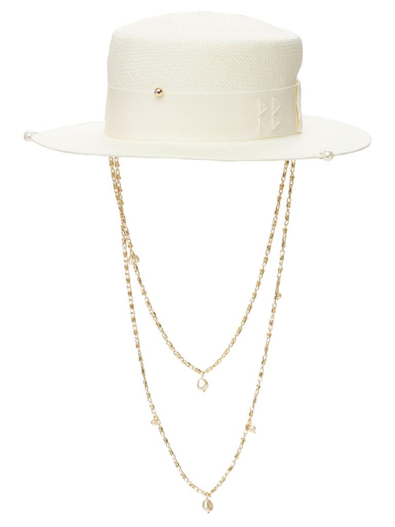 RUSLAN BAGINSKIY Double Chain Strap Straw Boater Hat