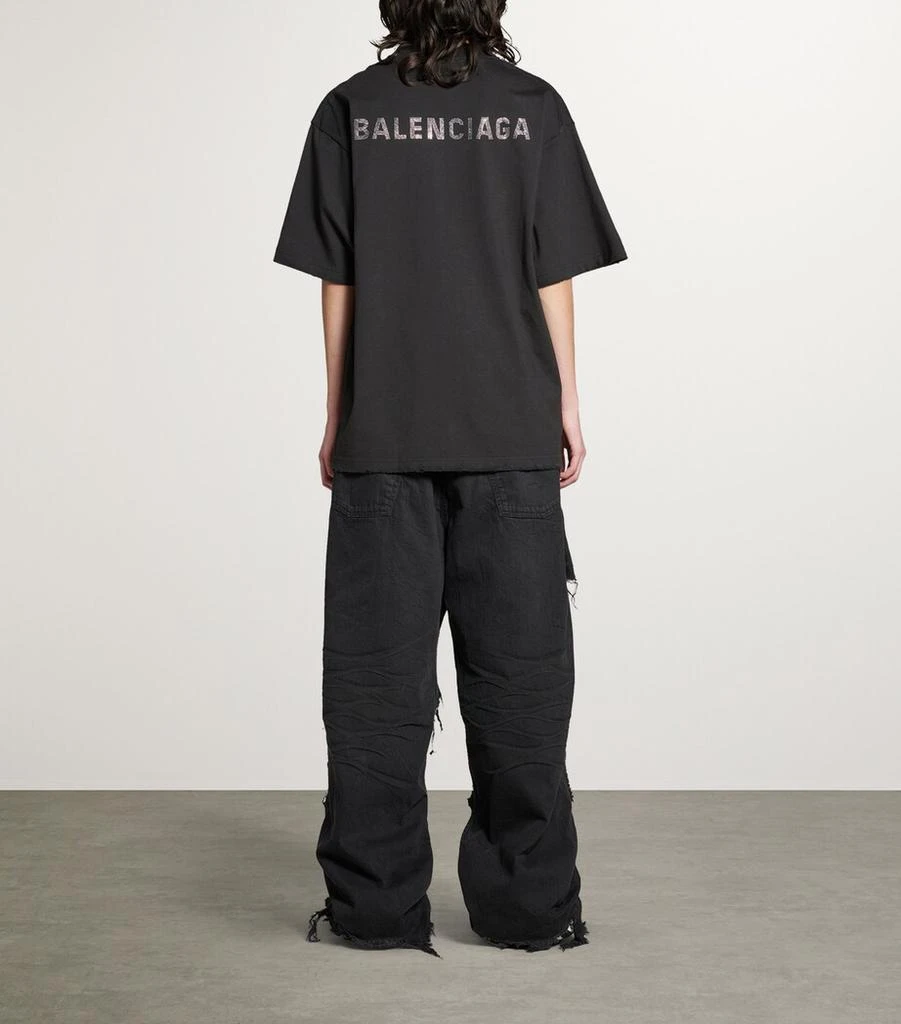 Balenciaga Distressed Rhinestone-Logo T-Shirt 3