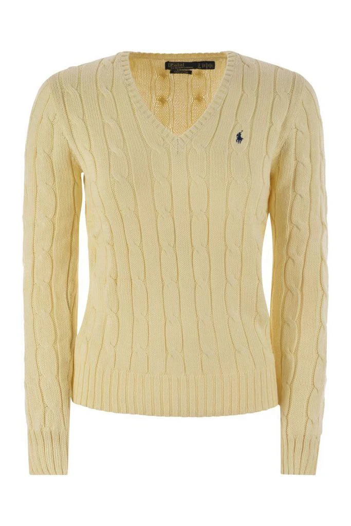 Ralph Lauren Polo Ralph Lauren Plaited Cotton V-Neck Sweater 1