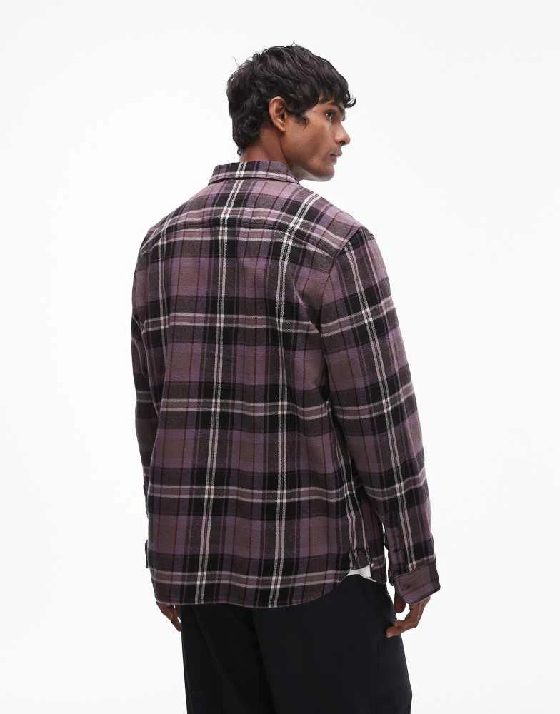 ALL SAINTS AllSaints Buzzard long sleeve check shirt in purple 4