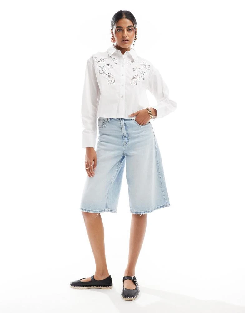 New Look New Look western cutout cropped shirt in white 2