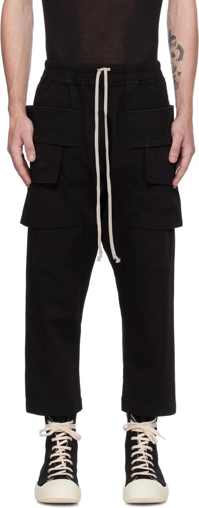 Rick Owens Black Porterville Creatch Cropped Drawstring Cargo Pants 1