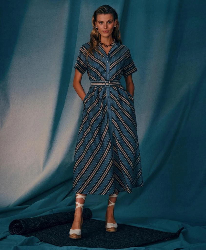 Brooks Brothers Nipped-Waist Chevron Shirt Dress In Linen Blend 3