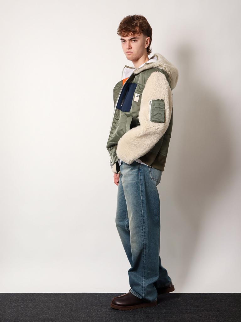 Sacai Nylon jacket with eco shearling inserts