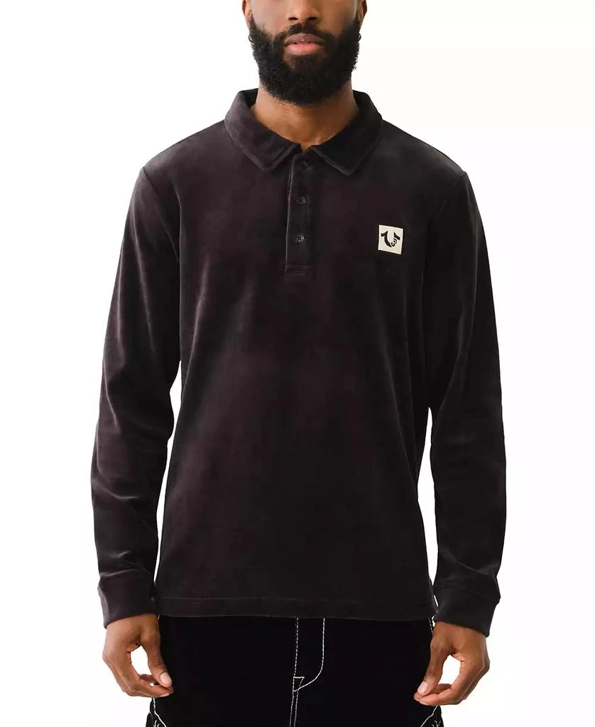 True Religion Men's Long Sleeve Velour Polo Shirt 1