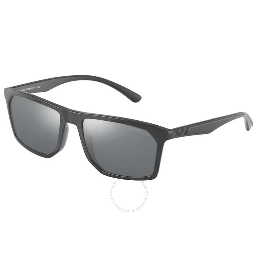 Emporio Armani Light Grey MIrror Black Pilot Men's Sunglasses EA4164 54516G 57