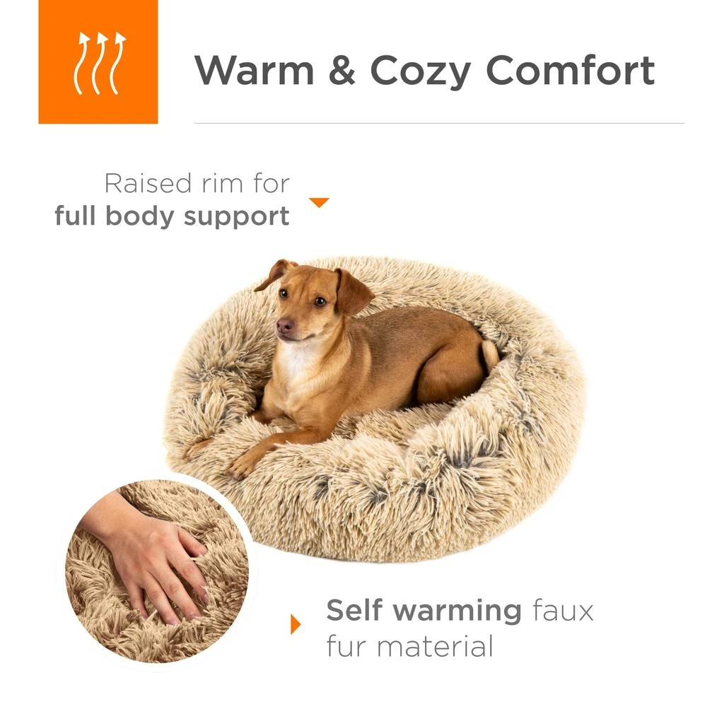 Best Choice Products Dog Bed Self-Warming Plush Shag Fur Donut Calming Pet Bed Cuddler - Brown 4