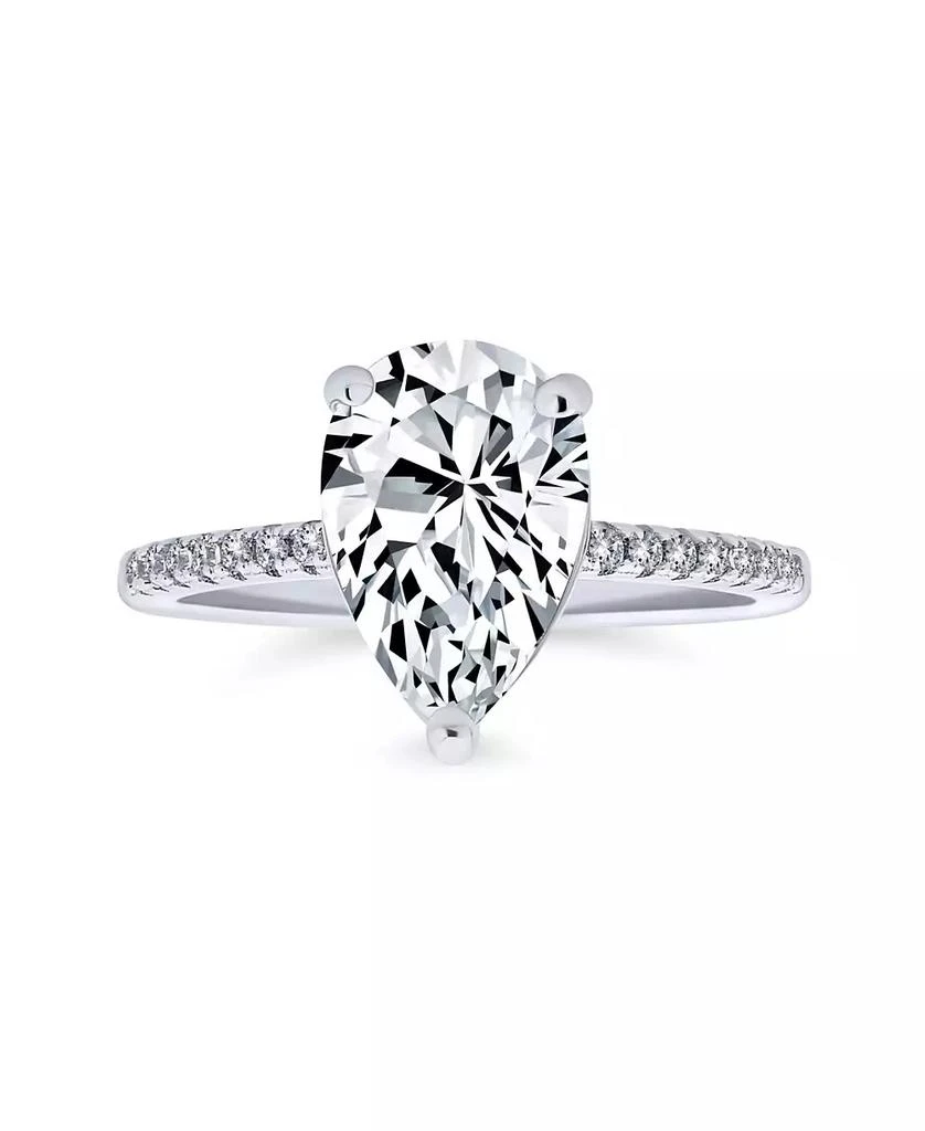 Bling Jewelry Pear Shape 2.5CT Teardrop Pear Shape Solitaire CZ Promise Ring 1MM Band Cubic Zirconia Sterling Silver