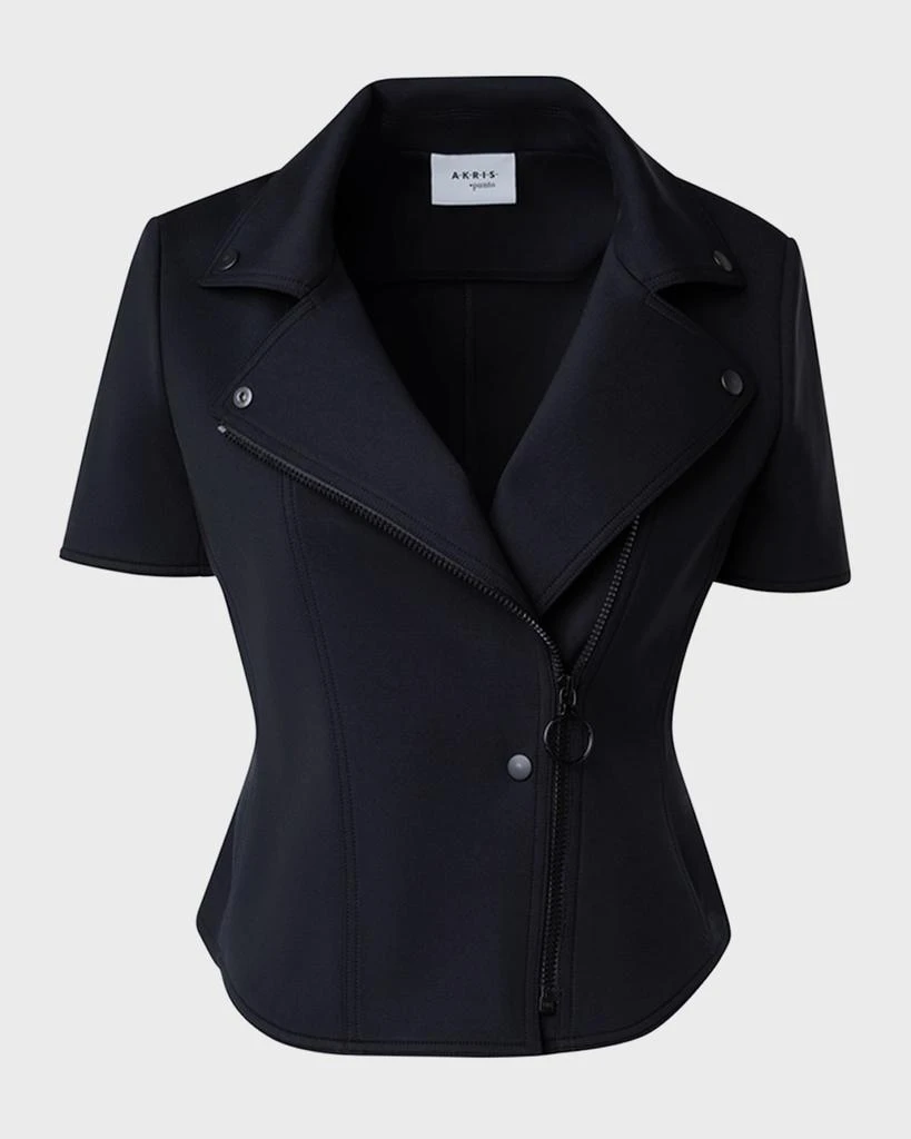 Akris Short-Sleeve Fitted Neoprene Biker Jacket 1