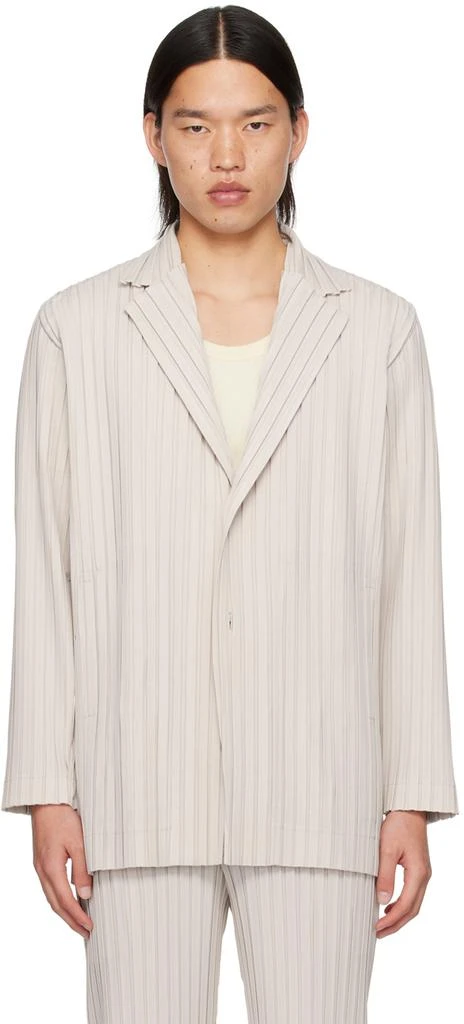 Homme Plissé Issey Miyake Beige Box Pleats Ensemble Blazer 1