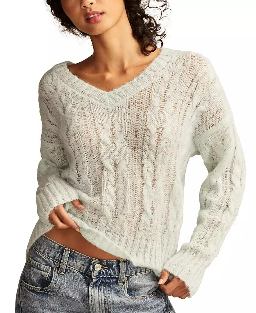 Lucky Brand Women's Cable-Knit Mohair V-Neck Sweater 1